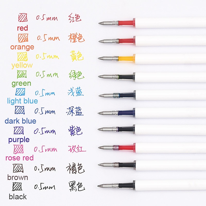 Hộp 10 Ruột Bút Bi Mực Nước Ngòi 0.5mm 110mm 110mm Nhiều Màu Sắc