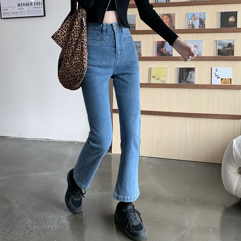 Quần Denim Ống Loe Phong Cách Thời Trang Hàn Quốc Cho Nữ