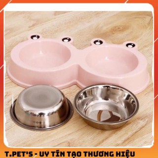 Bát ăn cho chó mèo - Bát đôi ếch inox