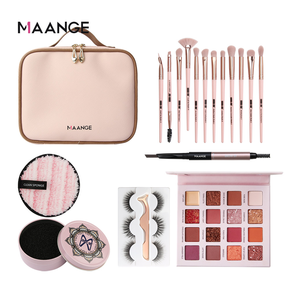 Bộ Mỹ Phẩm MAANGE Gồm 12 Cọ + Bông Phấn + Dụng Cụ Vệ Sinh Cọ + Chì Kẻ Mày + Lông Mi Giả Kèm Nhíp + Phấn Mắt 16 Màu 600g | BigBuy360 - bigbuy360.vn