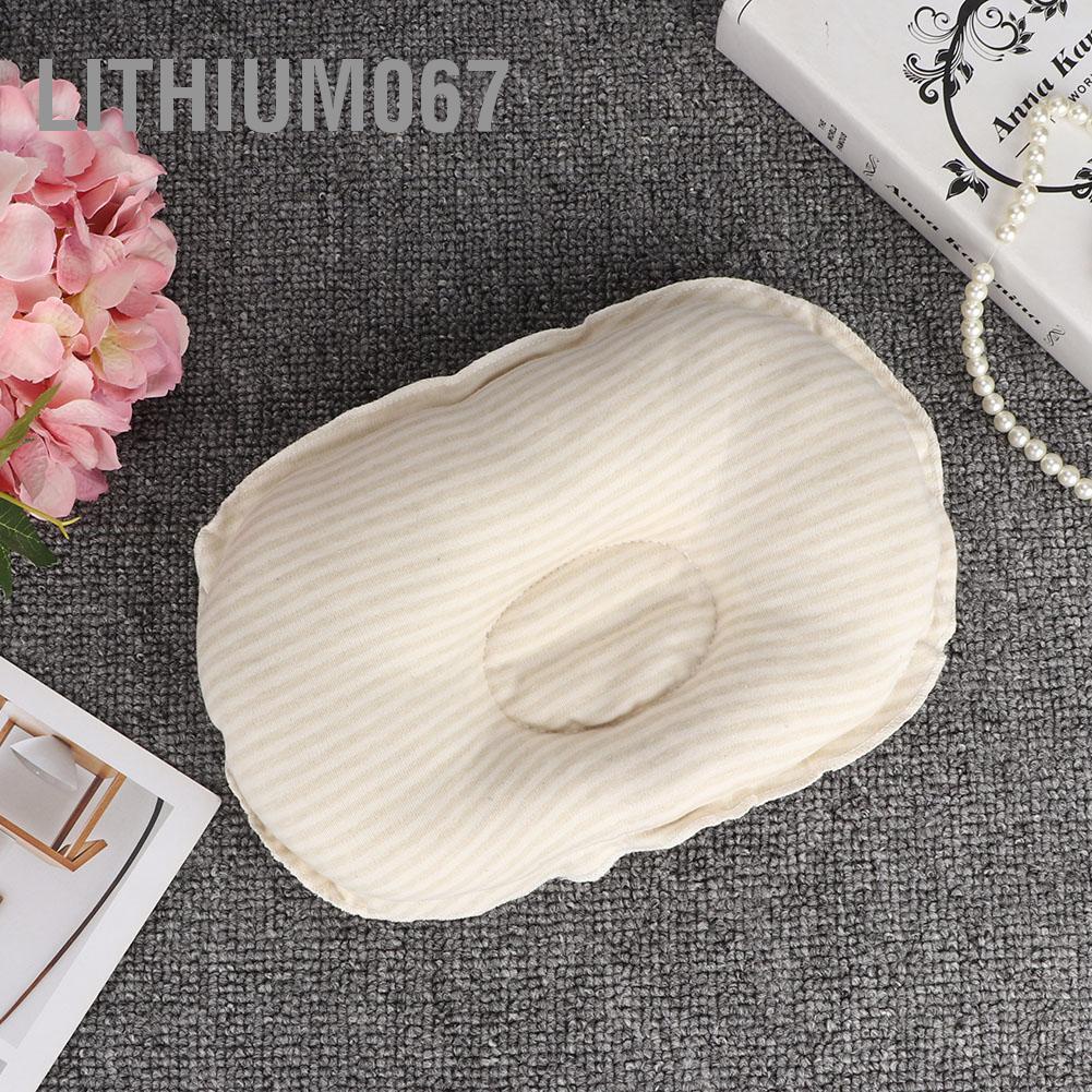 Lithium067 Gối tựa đầu cho bé sơ sinh Bông hình bầu dục Sọc rãnh ngăn phẳng