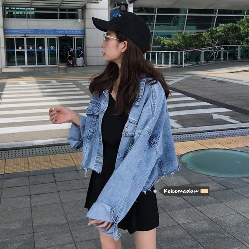 Áo bò Jean nữ ngắn ULZZANG Hàn Quốc, Áo jean nữ phiên bản mới cá tính