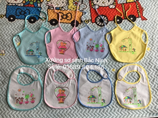 Yếm ăn dặm dây/dán (2 lớp vải + nilon chống thấm)