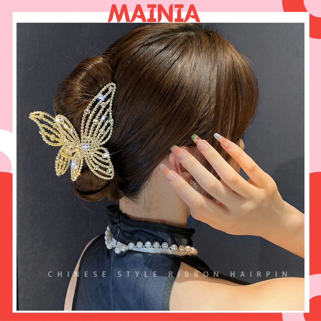 [Cao Cấp] Kẹp Tóc Càng Cua Kim Loại Hàn Quốc Butterfly Đính Đá Siêu Sang Chảnh Dự Tiệc Mainia Shop