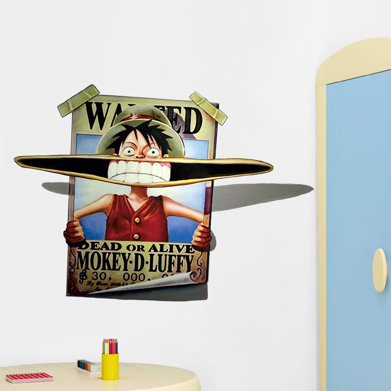 Decal hoạt hình poster One Piece - decal Luffy Wanted (53 x 73 cm)