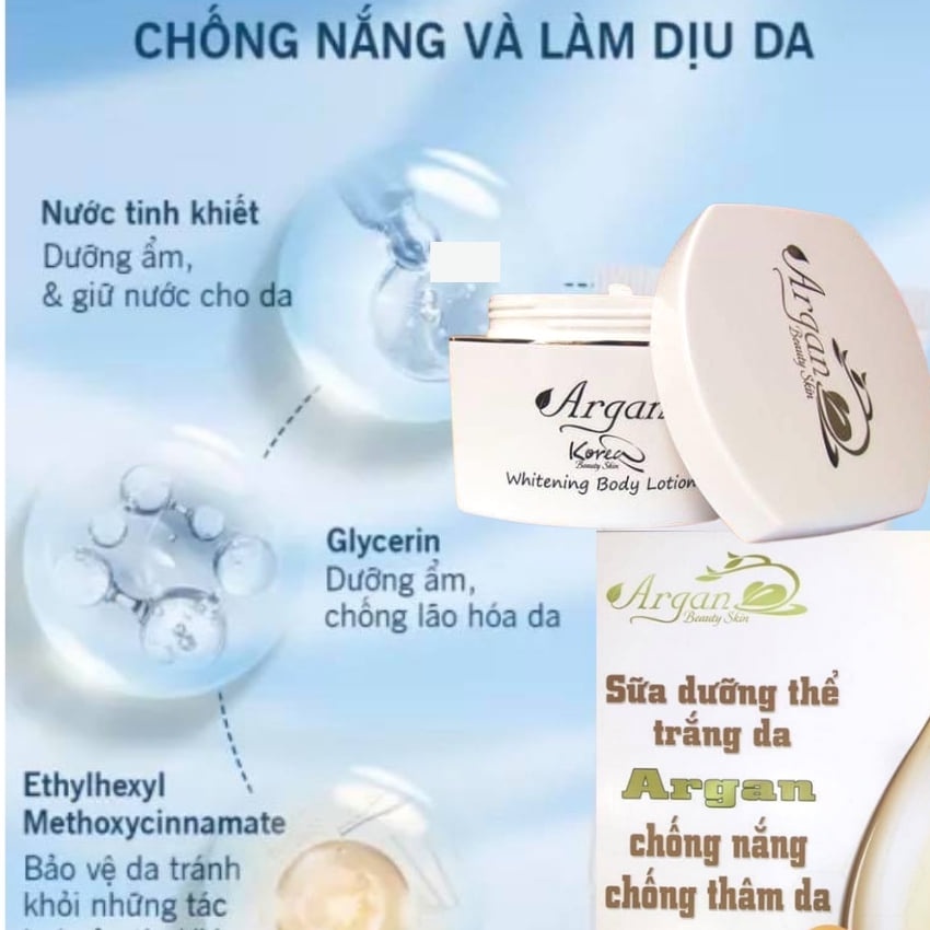 Kem Body Trắng Da Dưỡng Ẩm Cấp Tốc Hàn Quốc  ARGAN WHITENING BODY CREAM 200g.Làm trắng nhanh, mịn mịn da shop bomby