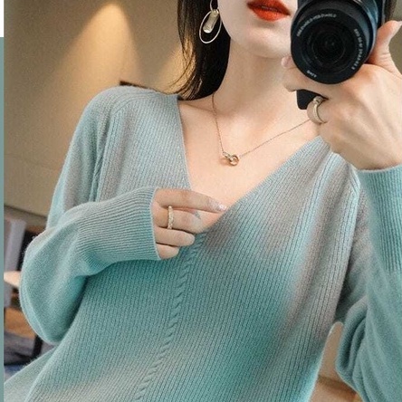 Áo len dệt kim ZHELIHANGFEI cổ chữ V dài tay đơn giản thời trang dành cho nữ