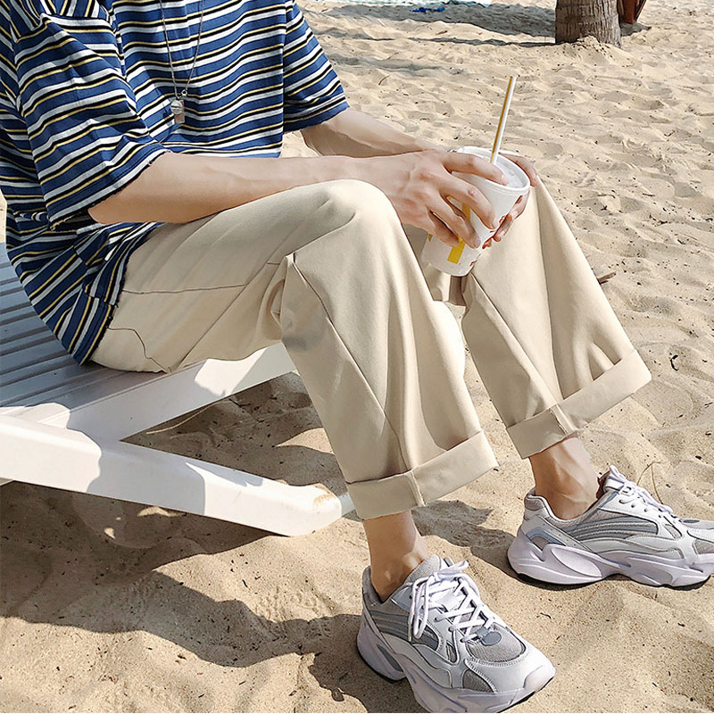 ✦AFFLIGA✦ Quần Kaki Baggy Ống Rộng Màu Trơn Thời Trang Hàn Quốc Cho Nam
