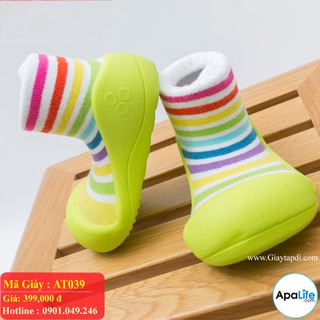 Giày tập đi Attipas Rain Bow - Xanh AT039  nhập Hàn Quốc - cho bé trai /bé gái từ 3 - 24 tháng: đế mềm