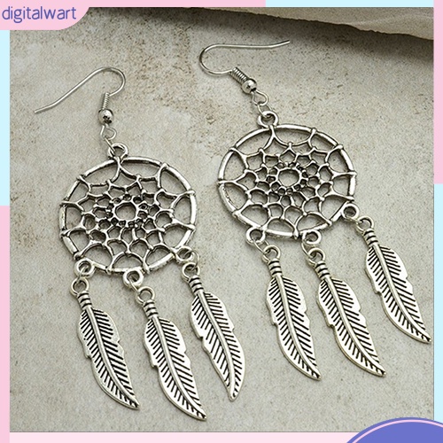 Đôi khuyên tai thiết kế dreamcatcher đính lông vũ phong cách Bohemian cá tính sang trọng dành cho nữ
