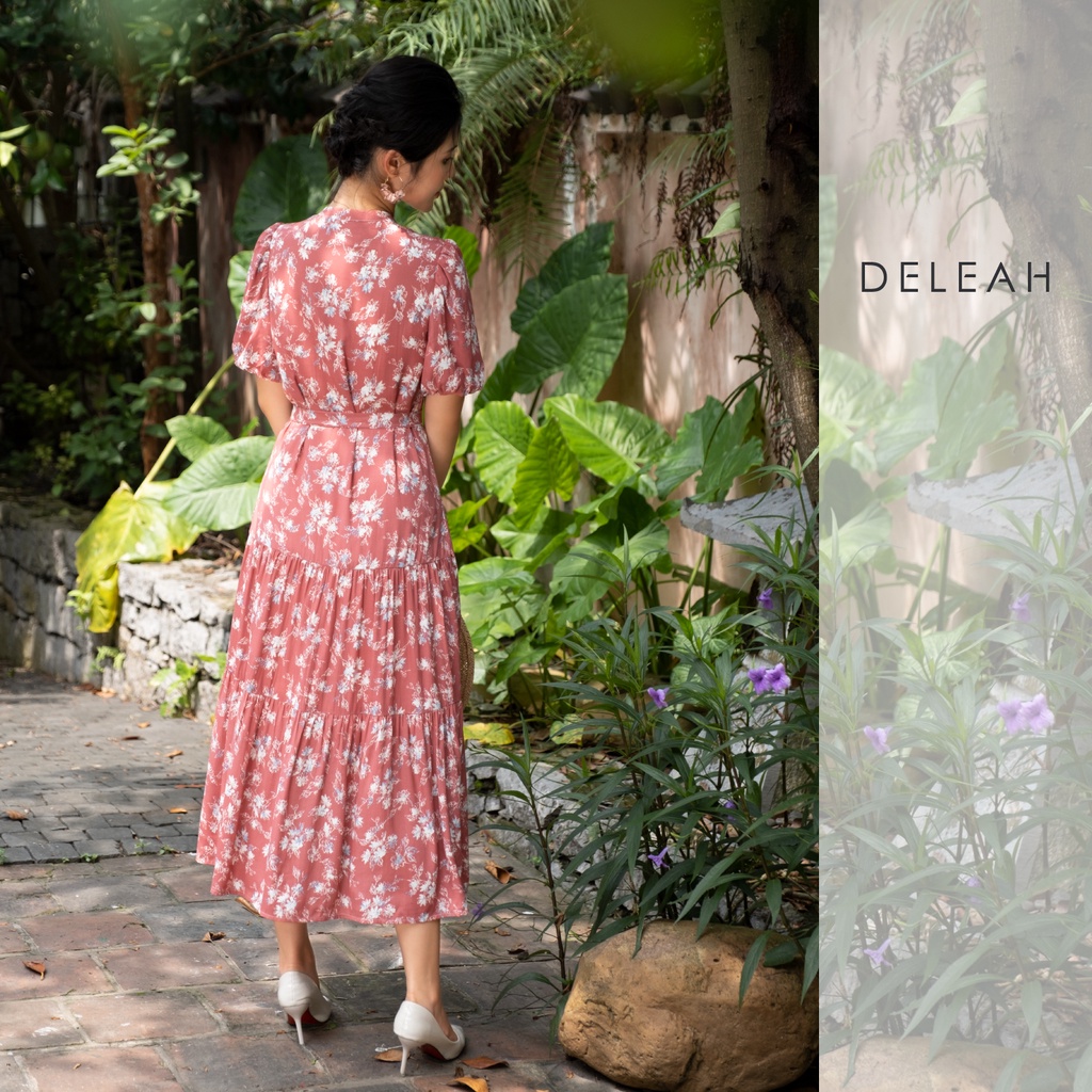 Đầm suông đuôi cá De Leah thiết kế đai rời nữ tính chất liệu lanh tằm in hoạ tiết hoa nhí