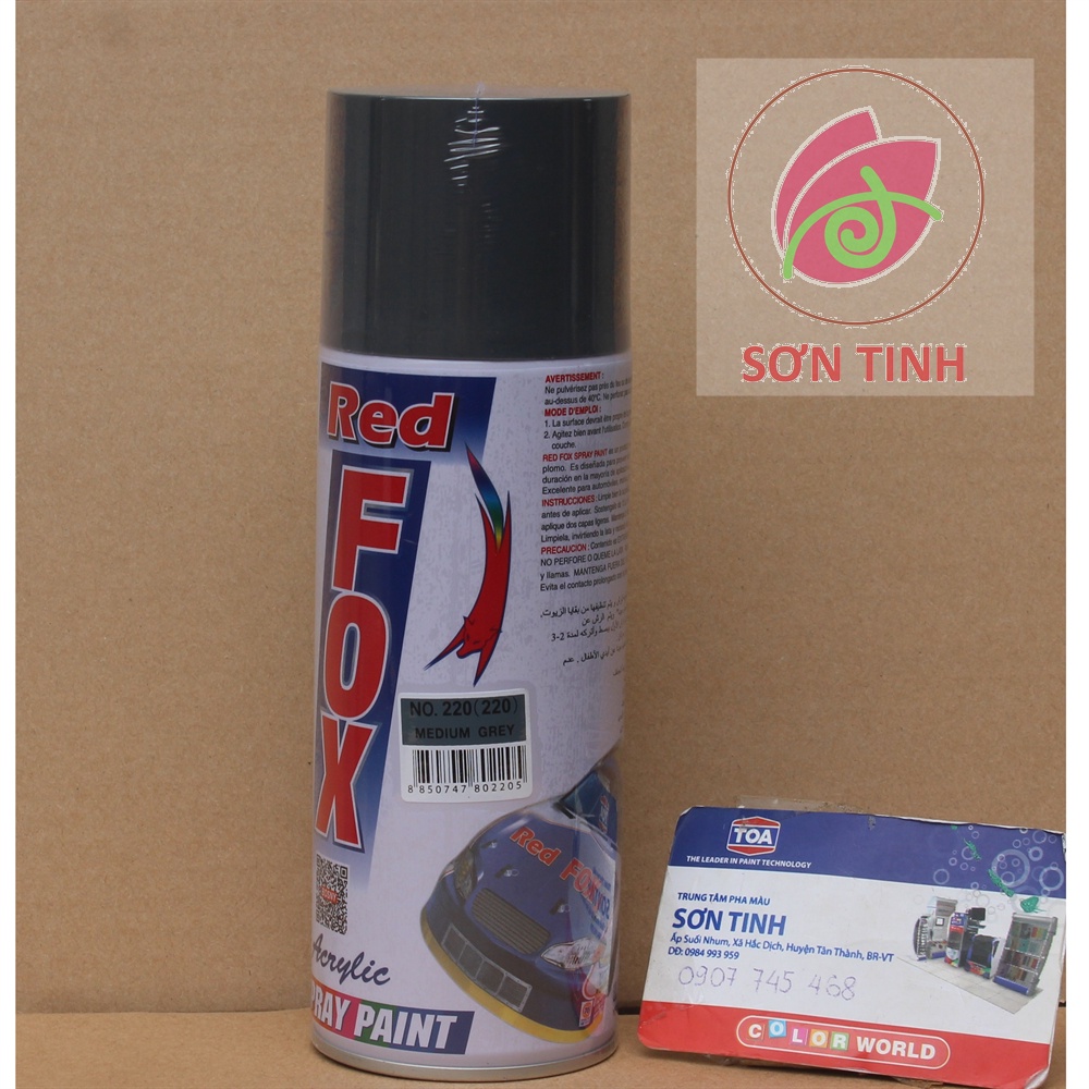 Sơn xịt RED FOX màu Xám đậm MEDIUM GREY  220 (No. 220) sản xuất tại Thái Lan