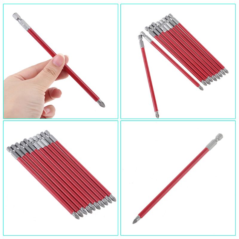 Bộ 10 Mũi Khoan PH2 150mm Dài Không Trơn 1 4 Hex