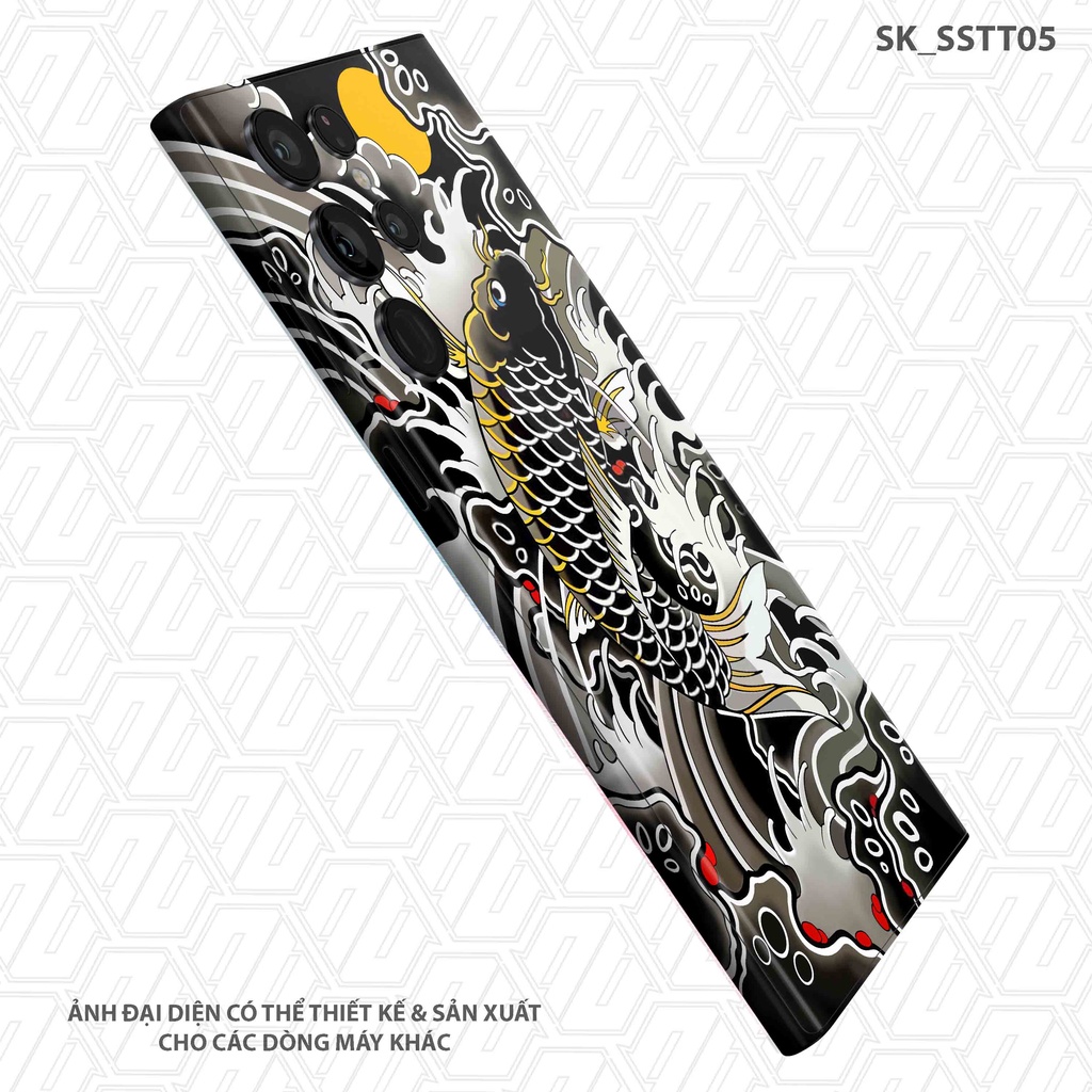 Miếng Dán Skin Tattoo Cá Chép Độc Lạ Dành Cho Máy Samsung |SK_SSTT05| Dán Full Lưng Viền Máy, Khuôn Cắt CNC Dễ Dán