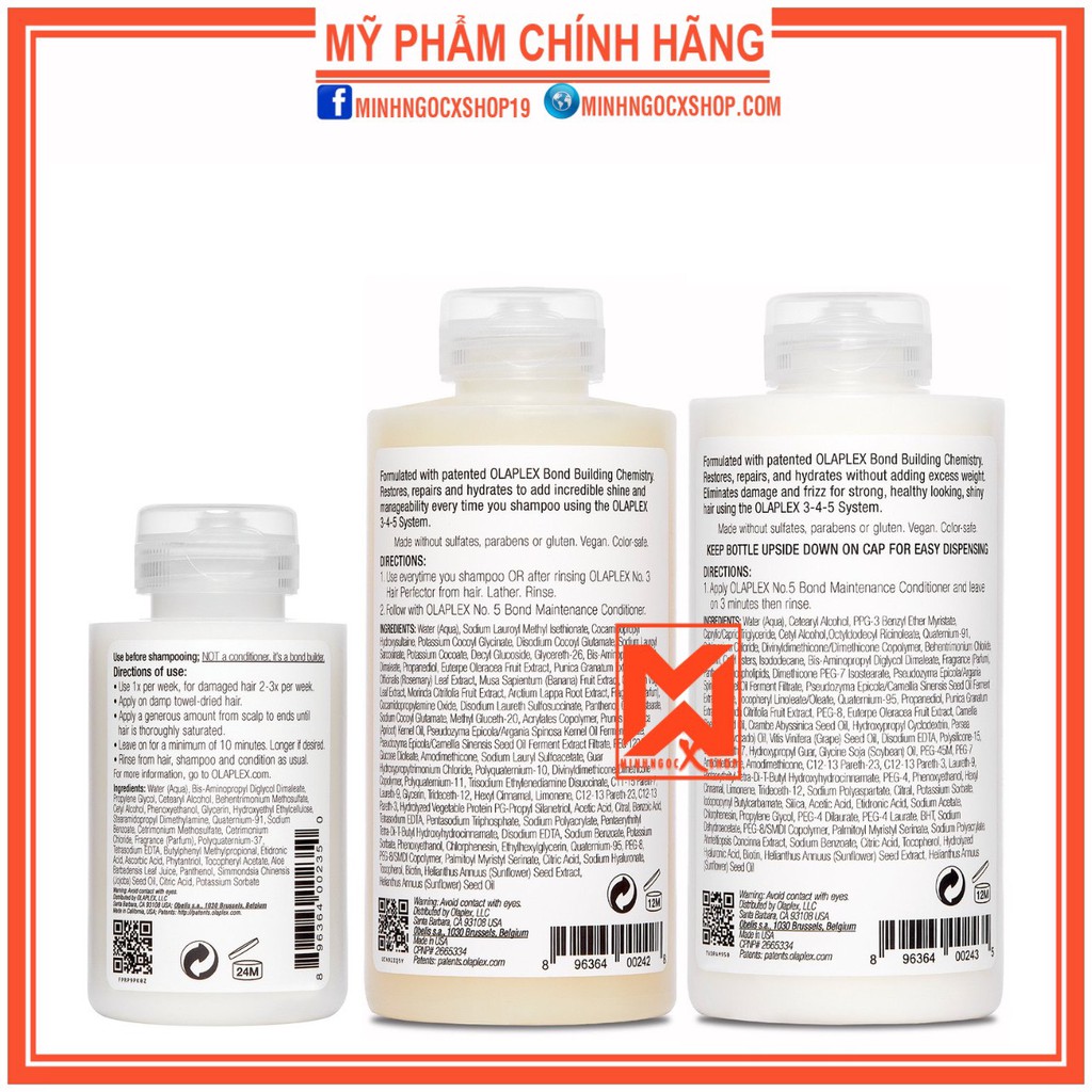 BỘ GỘI, XẢ, Ủ, DƯỠNG CHĂM SÓC PHỤC HỒI TÓC CHUYÊN NGHIỆP OLAPLEX CHÍNH HÃNG