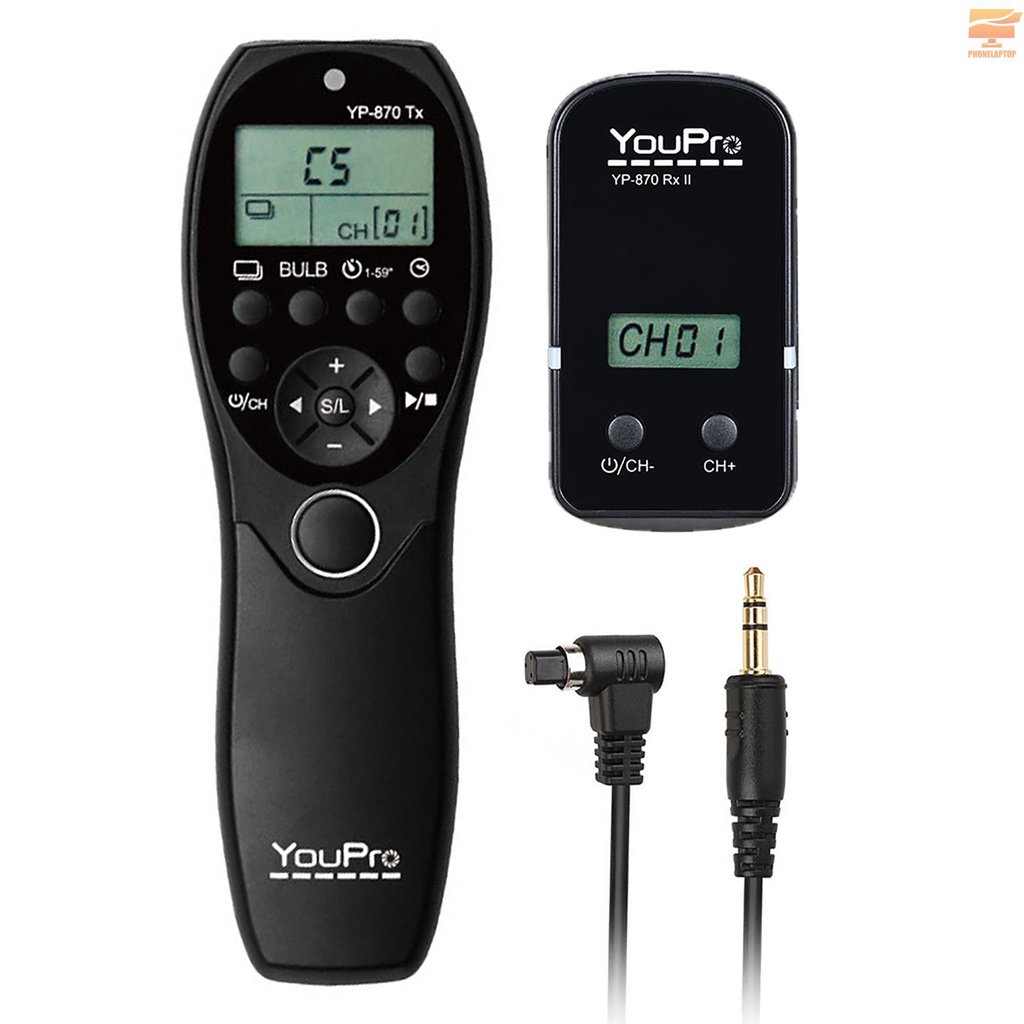 YouPro YP-870 N3 2.4G Wireless Remote Control LCD Timer Shutter Release Transmitter Receiver 32 Channels for Canon 7D 5D 5D2 5D3 5DS 5DSR 1D Mark I/II/III/IV 1DS Mark I/II/III 1DX 6D 50D 40D DSLR Camera