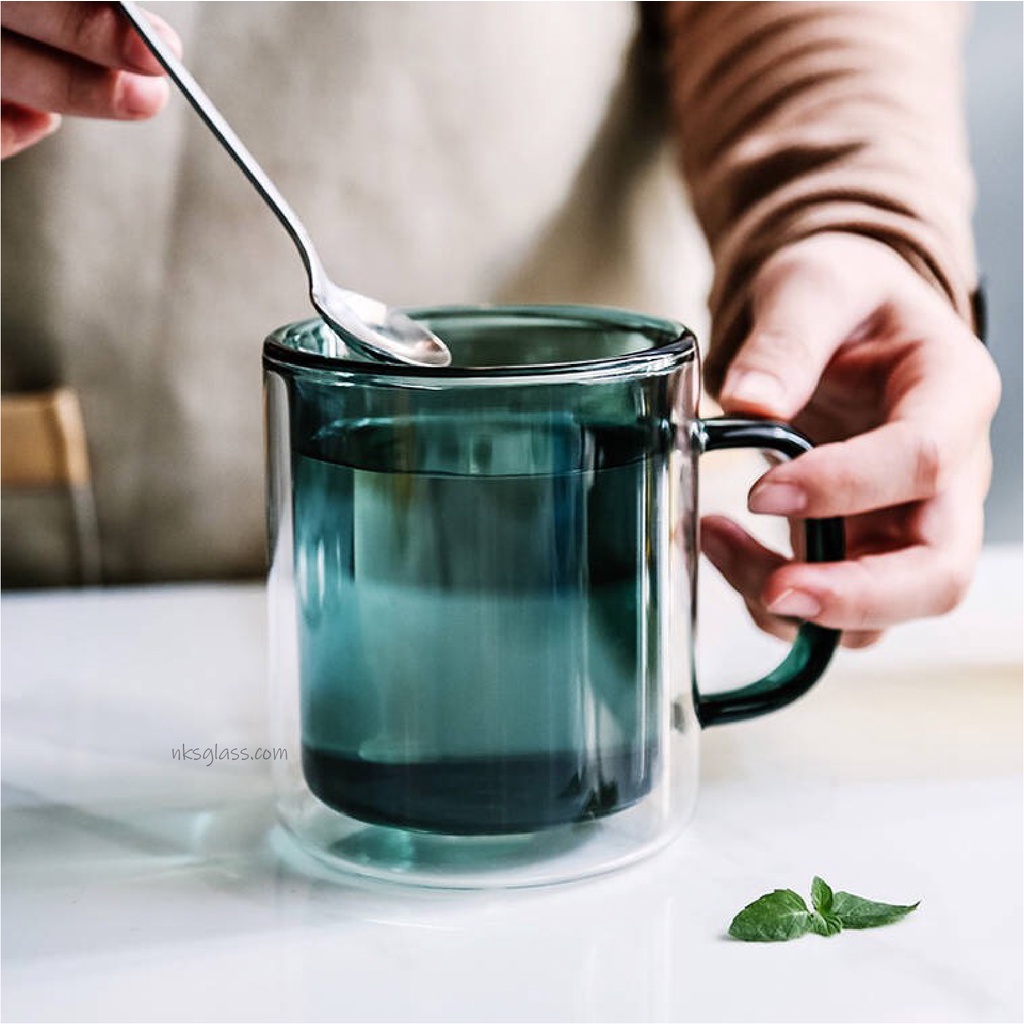 Ly thủy tinh 2 lớp ISO.145 size 350ml vân xanh, isoglass.vn