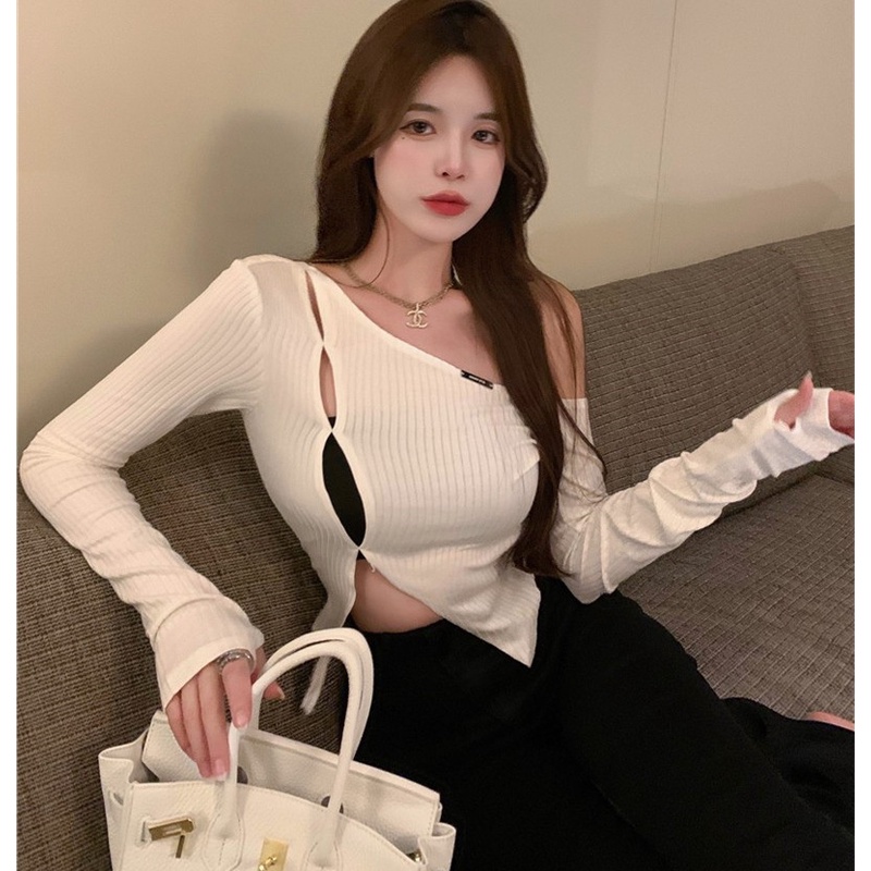 Áo Thun Tay Dài Dáng Ôm Thiết Kế Xẻ Tà Cá Tính