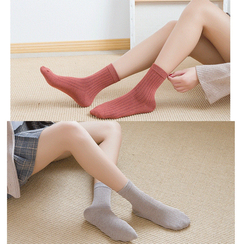 Vớ cotton cao qua mắt cá chân kẻ sọc màu trơn nhiều màu sắc thời trang thu đông phong cách Nhật Bản cho học sinh nữ