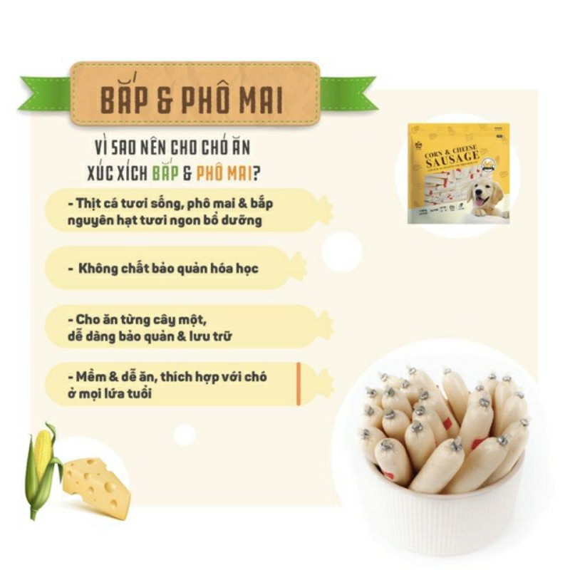 Xúc xích phô mai và bắp cho chó mèo hamster