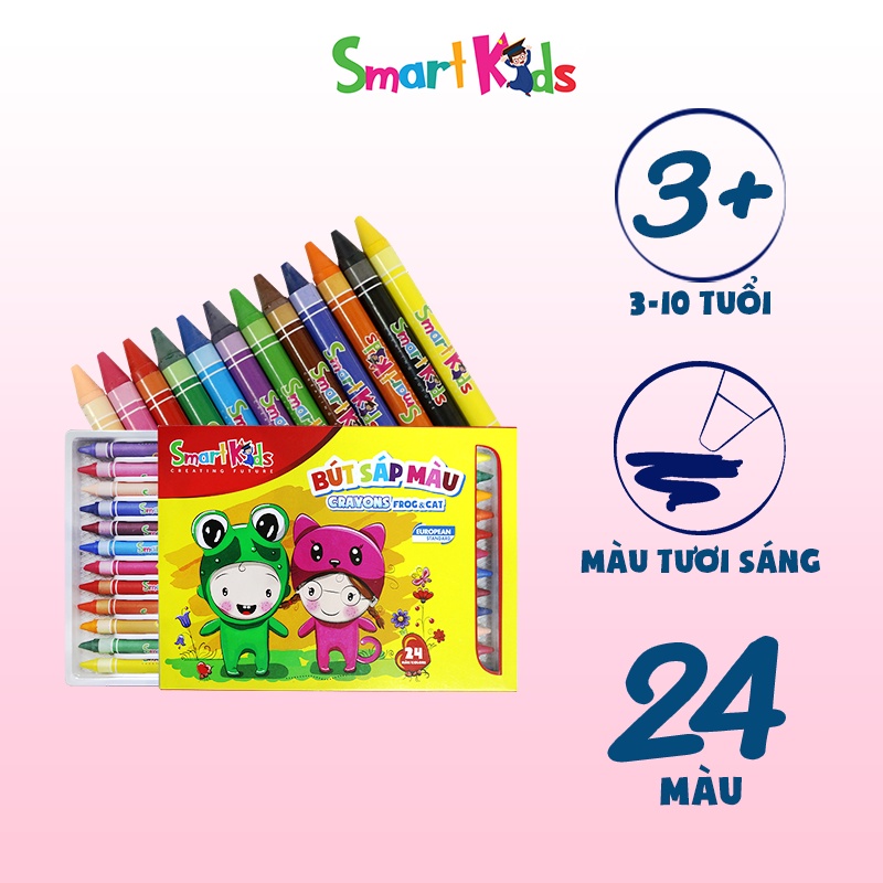 Sáp màu Smartkids FROG &amp; CAT khay nhựa (Hộp 24 màu)