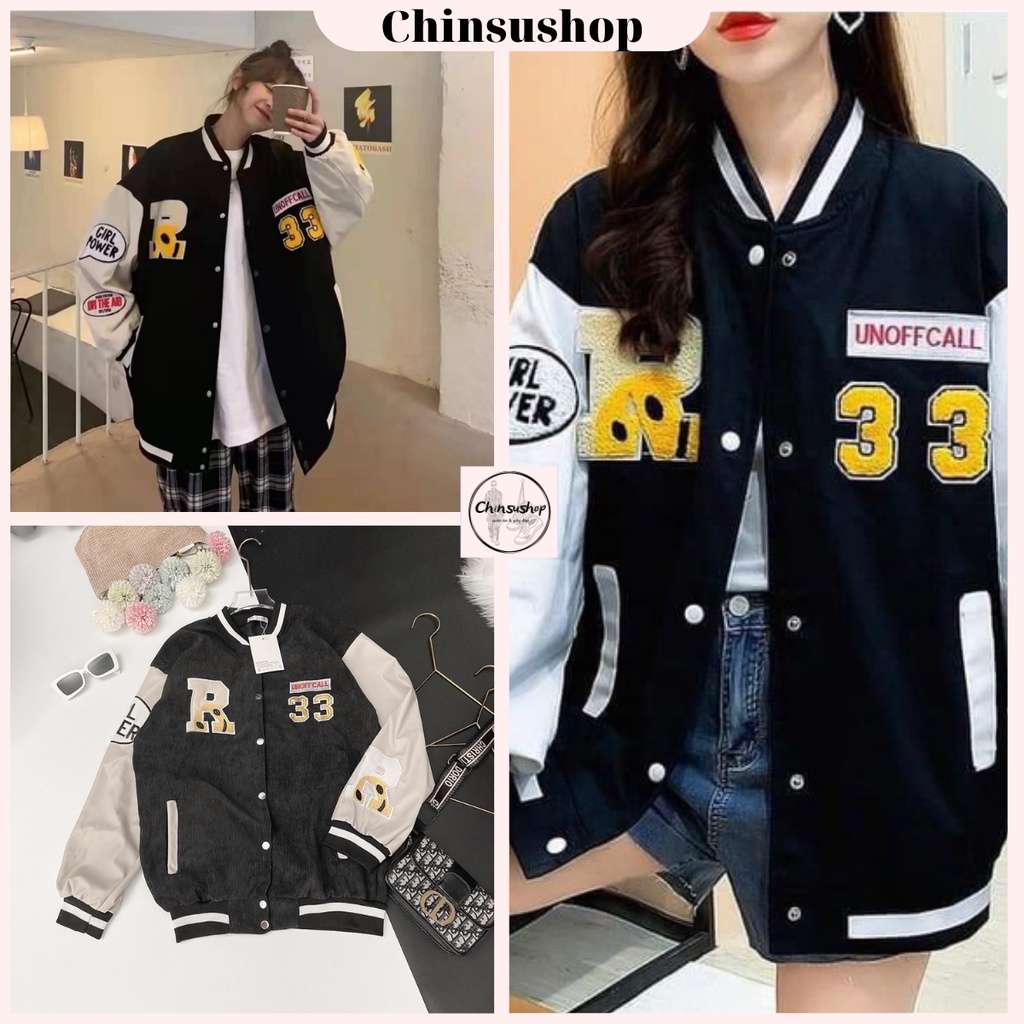 Áo Khoác Nữ Bomber Tay Phối Da - Áo Khoác Chữ R Unisex Chất Nhung Tăm Nam Nữ Hot Trend