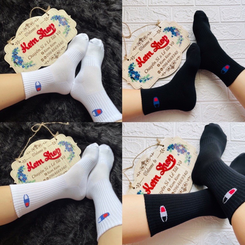 ??[Cao Cấp]??Tất Thể Thao Champion Cổ Trung/Cổ Cao Dệt Kim