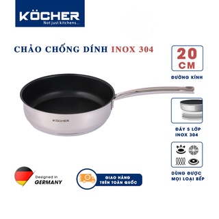 Chảo chống dính inox 304 5 lớp đáy KOCHER cao cấp size 20cm dùng cho mọi loại bếp