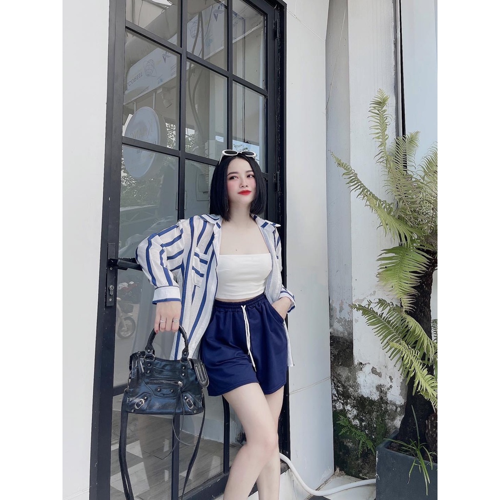 [SET SƠ MI ] Set Trang Phục Nữ, Set Đồ Cá Tính Áo Sơ Mi Kẻ Phối Quần Ngắn | BigBuy360 - bigbuy360.vn