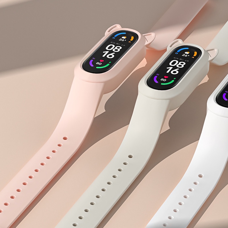 Ốp silicone hình tai mèo có dây đeo cổ tay thích hợp cho Xiaomi Mi Band 6/5/4/3