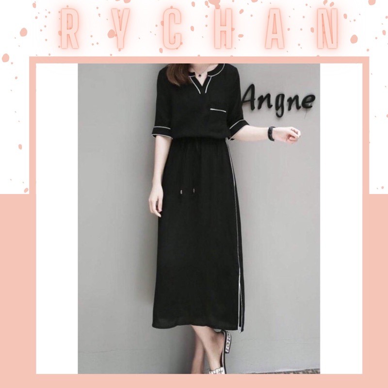 DM688 - Đầm Maxi Lụa Phối Viền Xẻ Tà | BigBuy360 - bigbuy360.vn