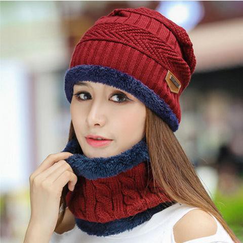 Mũ len kèm khăn choàng cổ giữ ấm thời trang mùa đông cho nam nữ
