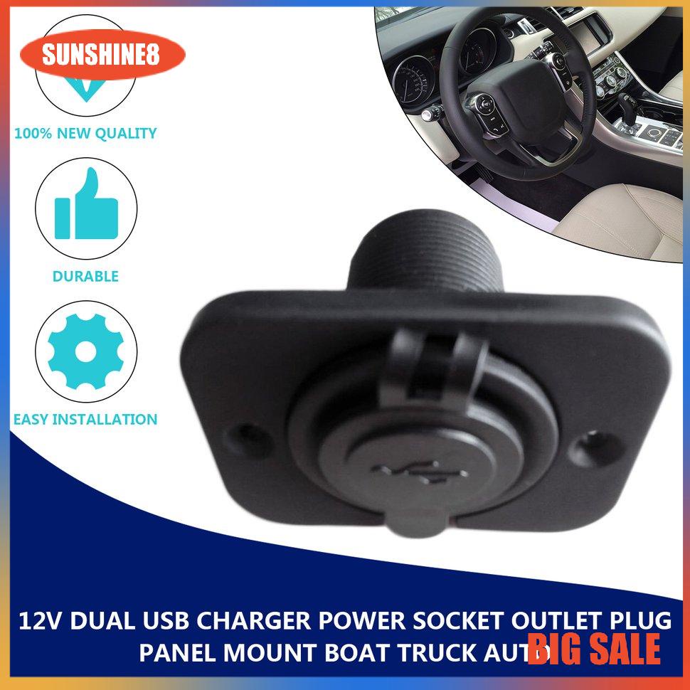【SUN】12V Dual USB Charger Power Socket Outlet Plug Panel Mount Boat Truck Auto