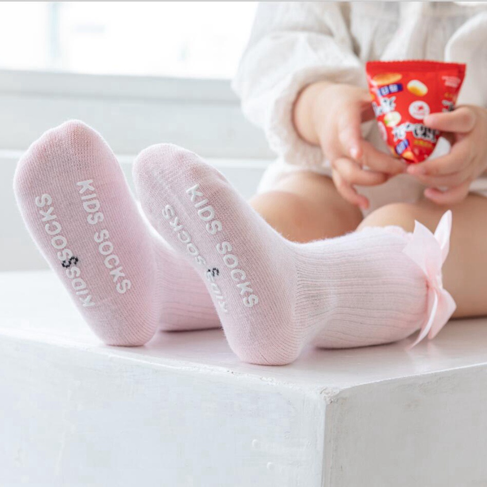 Tất Đầu Gối Chống Trượt Đính Nơ Cho Bé Gái 0-3 Tuổi