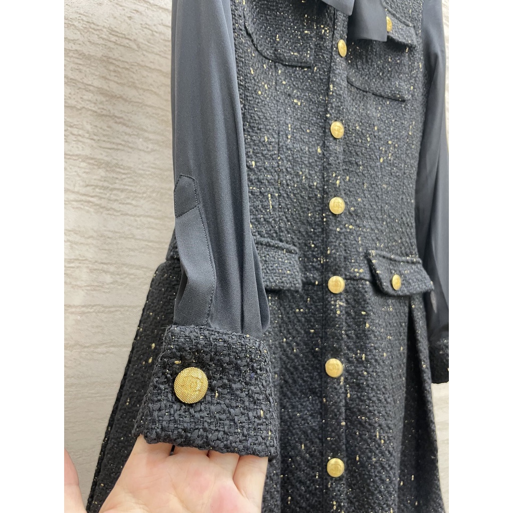 Váy len xếp li dài tay Channel thời trang