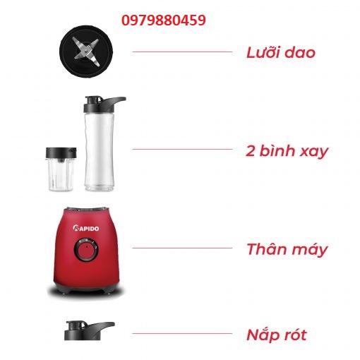 Máy xay sinh tố Rapido RB-300M, bình chứa nước đa năng