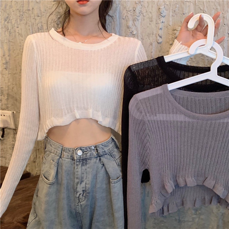 Áo dệt kim tay dài chống nắng phong cách mùa thu cho nữ