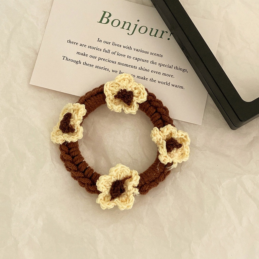 Dây buộc tóc vải len dệt kim đính hoa phong cách Hàn Quốc dễ thương thời trang mùa thu cho nữ