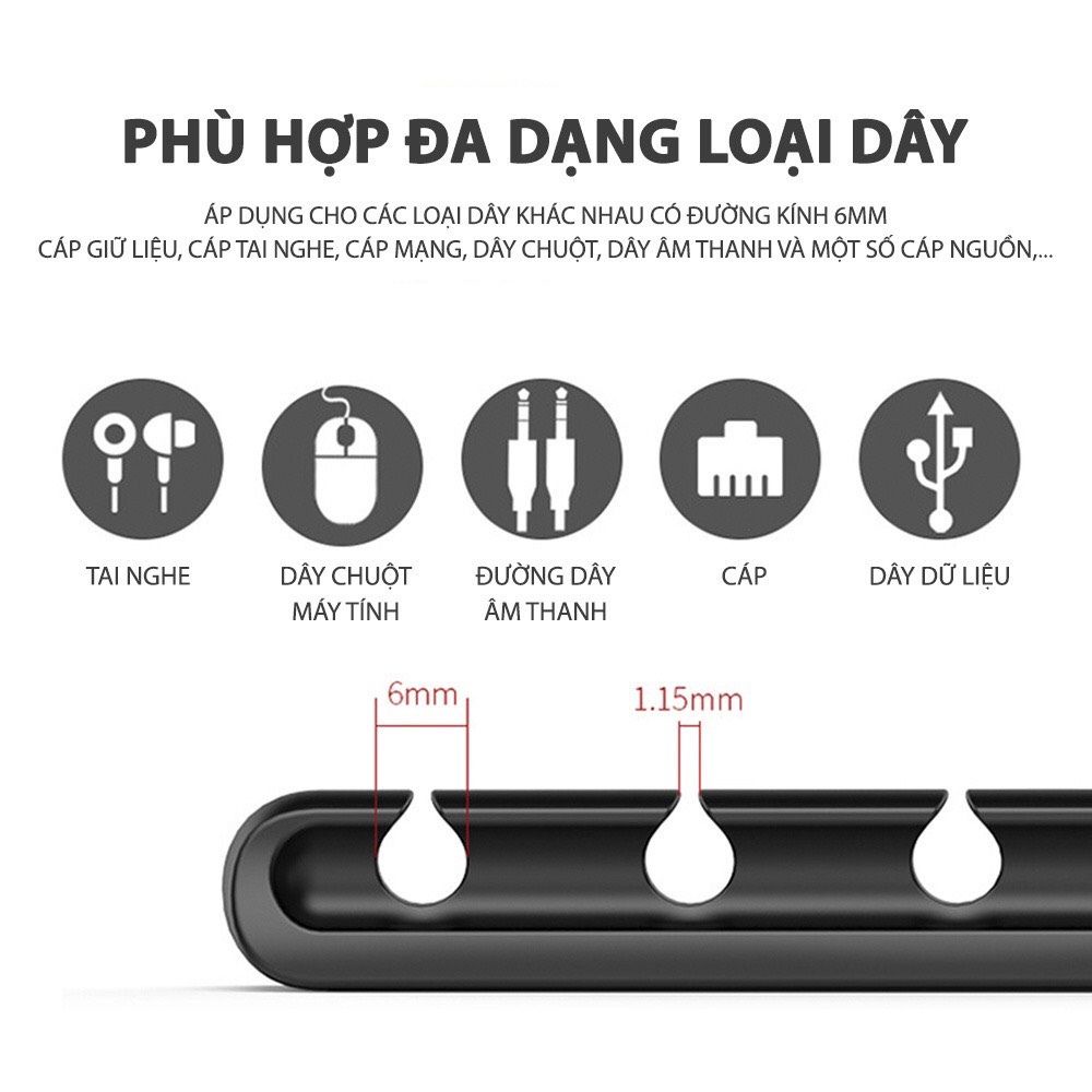 Miếng silicone kẹp giữ dây cáp sạc điện thoại, máy tính cao cấp, keo 3M siêu dính phukienxehoiTH