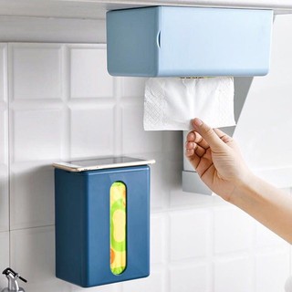 Hộp đựng giấy đa năng dán tường tiện lợi bằng nhựa PP chịu lực có nắp chống nước, chống bụi 2 lựa chọn màu trắng/xanh