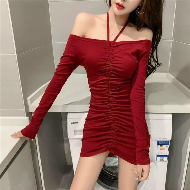 Đầm body trễ vai dây rút mặc được 2 kiểu bigsize 50-90kg