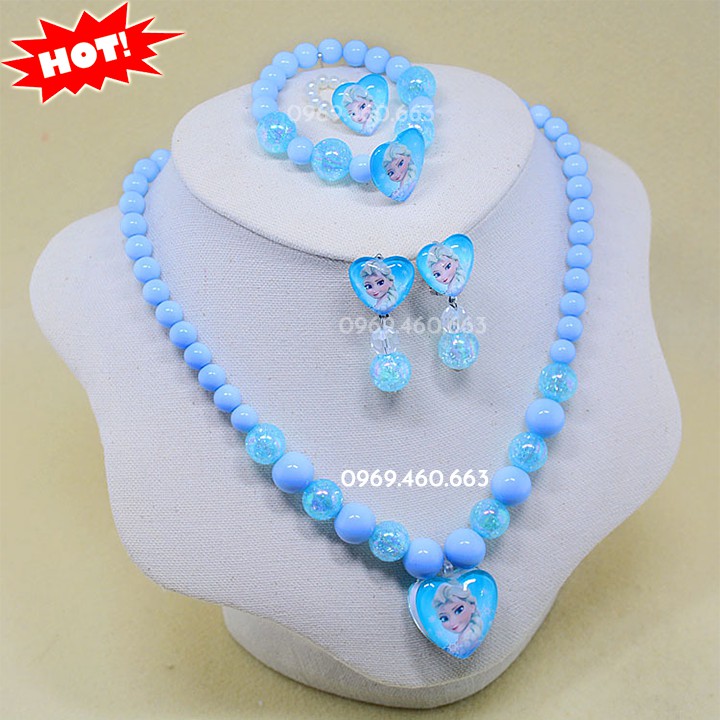 Bộ Phụ Kiện Elsa. Phụ Kiện Công Chúa Elsa có Dây Truyền, Nhẫn, Khuyên Tai và Vòng Tay