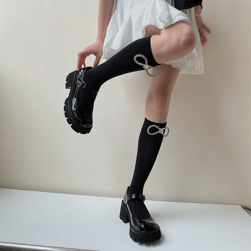 Vớ Dài Qua Gối Vải Lụa Đính Nơ Pha Lê Lấp Lánh Kiểu Lolita Nhật Bản Thời Trang Mùa Hè Cho Nữ