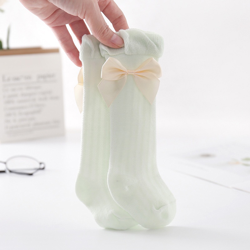 Vớ Cotton Mềm Mại Thoáng Khí Dài Qua Gối Đính Nơ Dễ Thương Cho Bé Gái