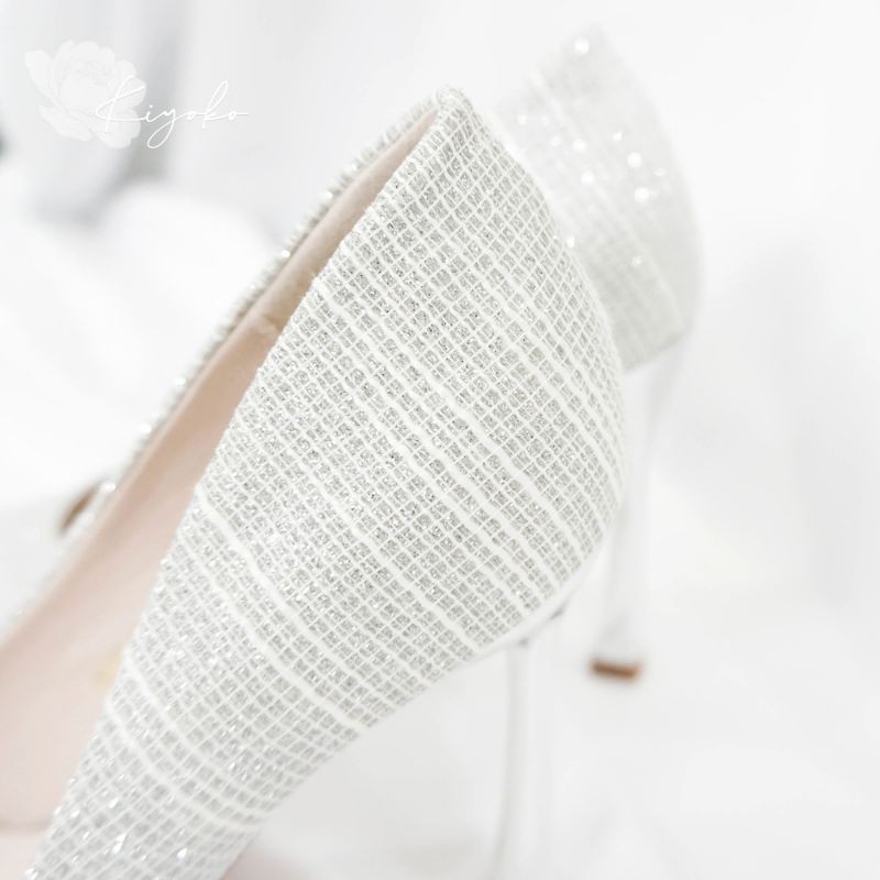 Giày cưới cô dâu cao gót siêu lấp lánh trắng bạc cao 10cm