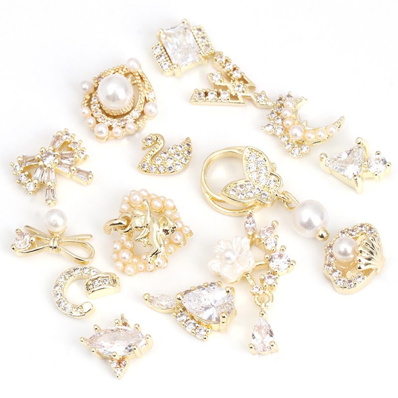 Phụ Kiện Trang Trí Móng Tay DIY Bằng Hợp Kim Đính Đá Zircon Sang Trọng