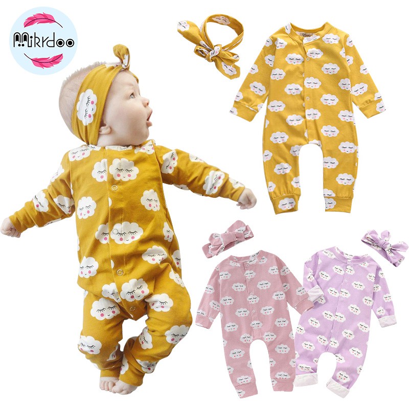 Mikrdoo Bộ đồ liền thân kèm băng đô kiểu dáng dễ thương dành cho bé