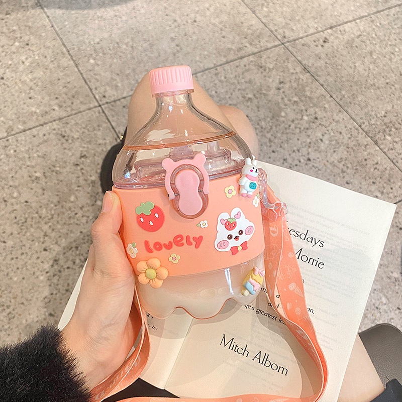 Bình uống nước bằng nhựa 350ml chống rơi đáng yêu cho học sinh