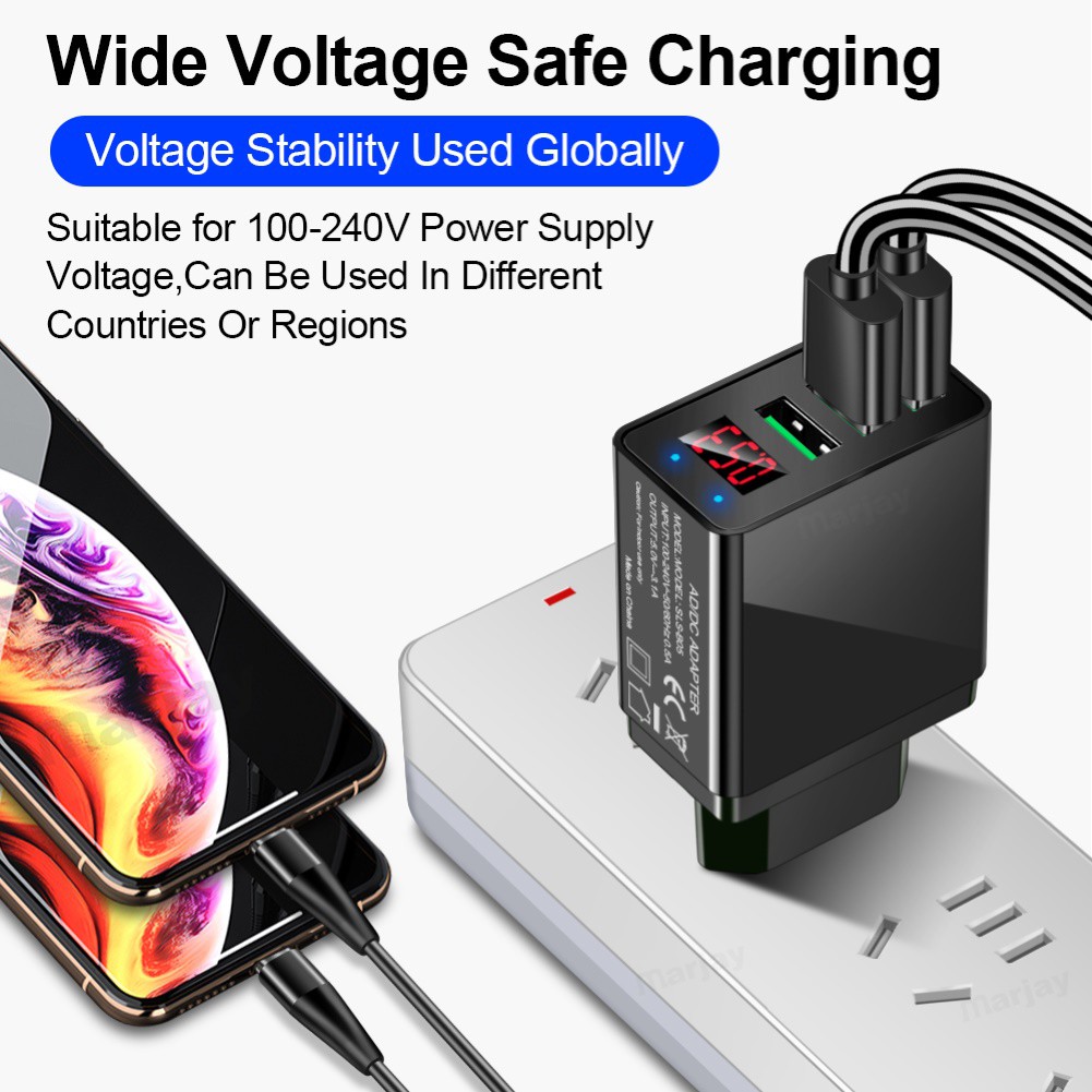 Củ sạc nhanh 3 cổng USB 48W QC3.0 3.1A có màn hình kỹ thuật số