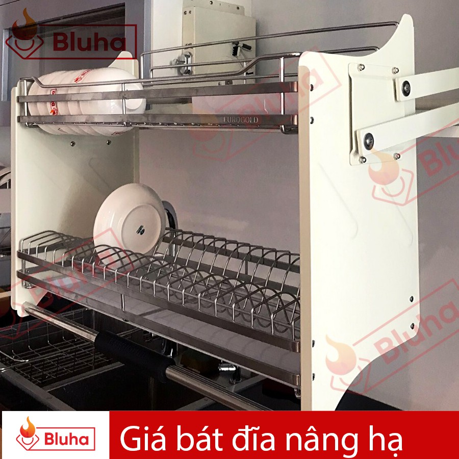Giá úp bát đĩa nâng hạ 2 tầng inox 304 bảo hành gỉ vĩnh viễn